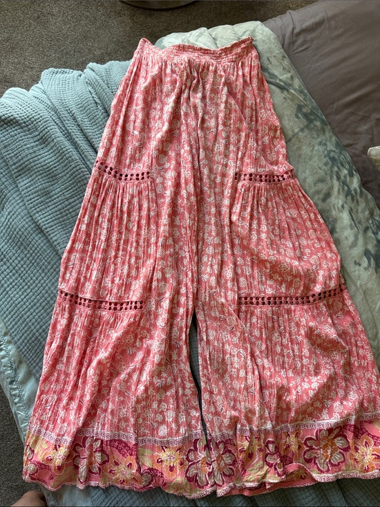 Angie Pants - Women’s Pink Floral Wide-Leg Bottoms Pants
